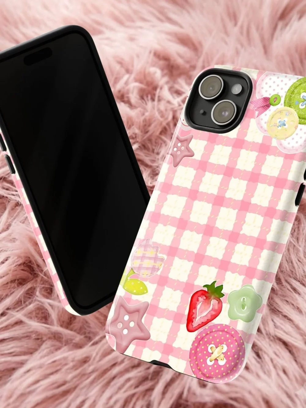 Cute Pink Plaid Strawberry Phone Case - Unbranded